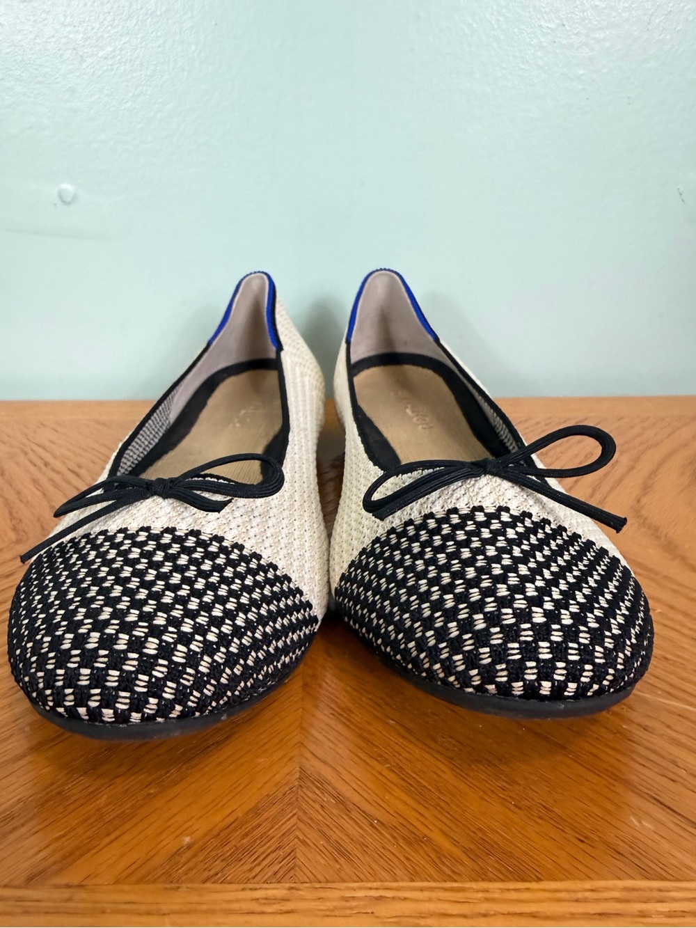 Rothy’s The Ballet Flat Beige & Black Round Captoe Coco Knit Bow Women Size 10 - Picture 8 of 12
